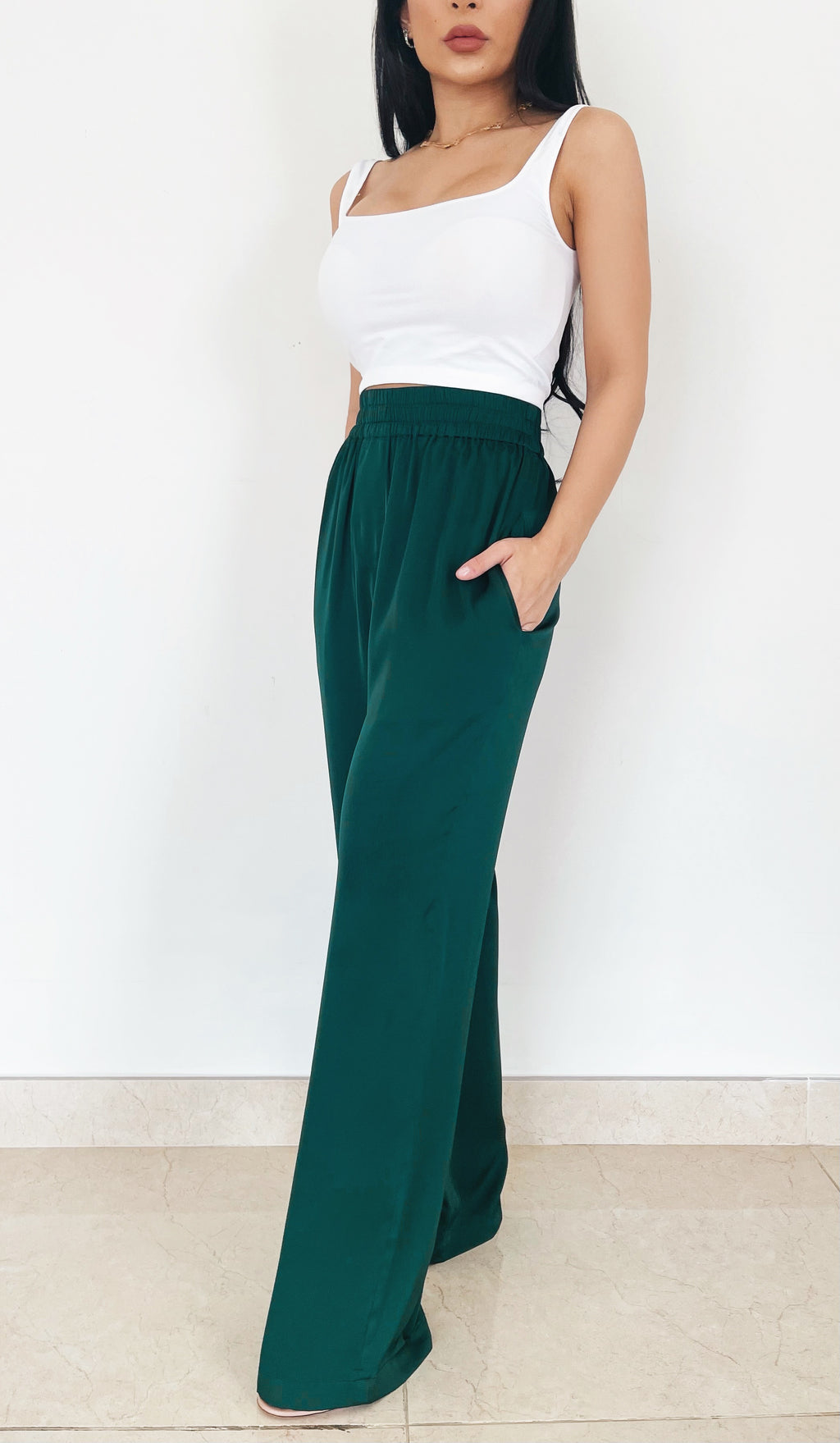 EMERALD GREEN SILK TROUSERS PETITE-THE-BRAND EMERALD GREEN SILK TROUSERS PETITE-THE-BRAND