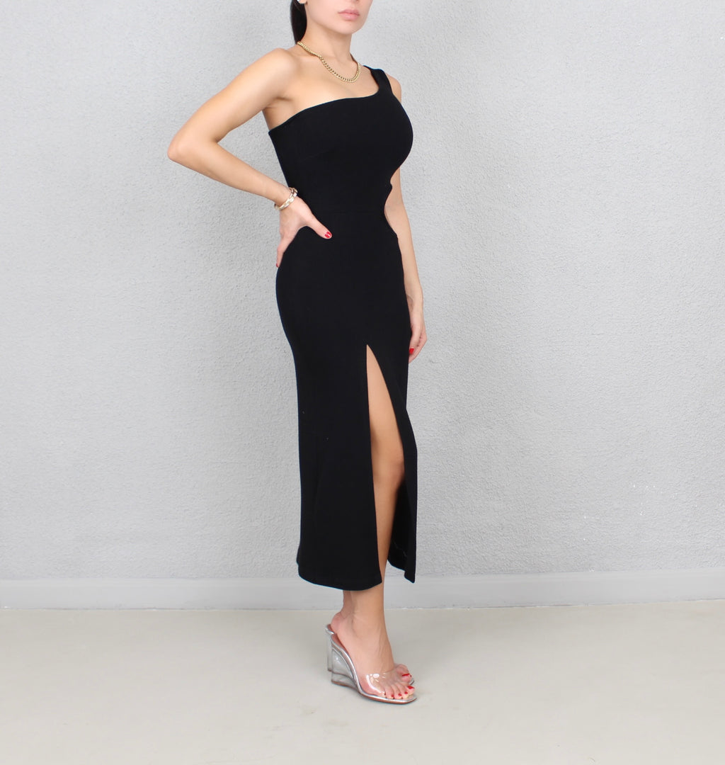BLACK KNIT MIDI DRESS – PETITE-THE-BRAND