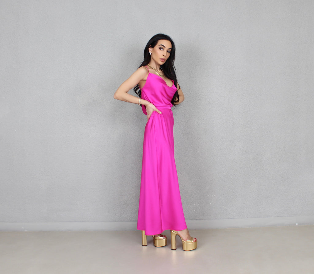 HOT PINK SILK MIDI DRESS – PETITE-THE-BRAND