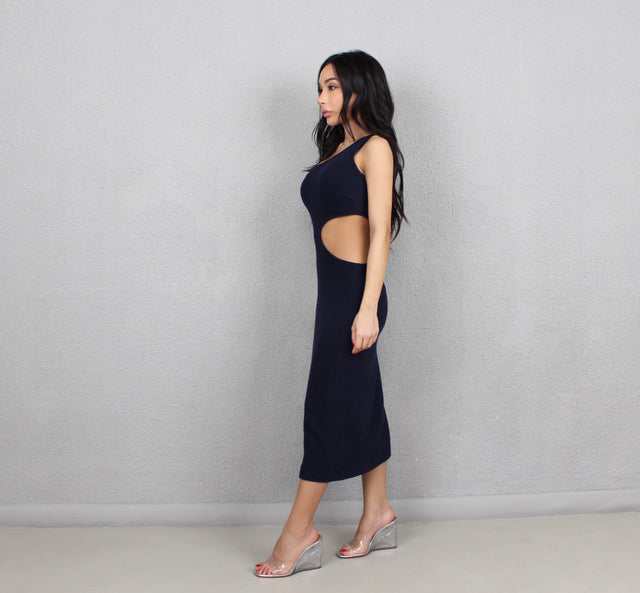 NAVY KNIT MIDI DRESS