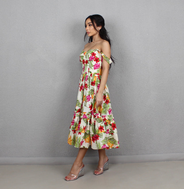 TROPICANA CREAM MIDI DRESS