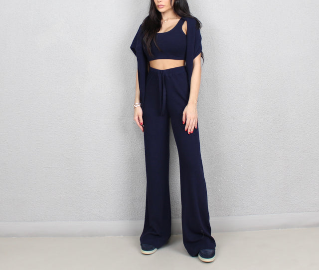 NAVY KNIT TROUSERS