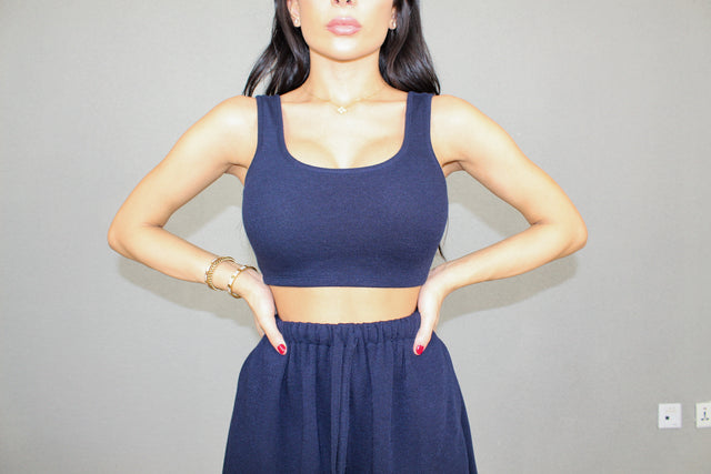 Navy Knit Crop Top