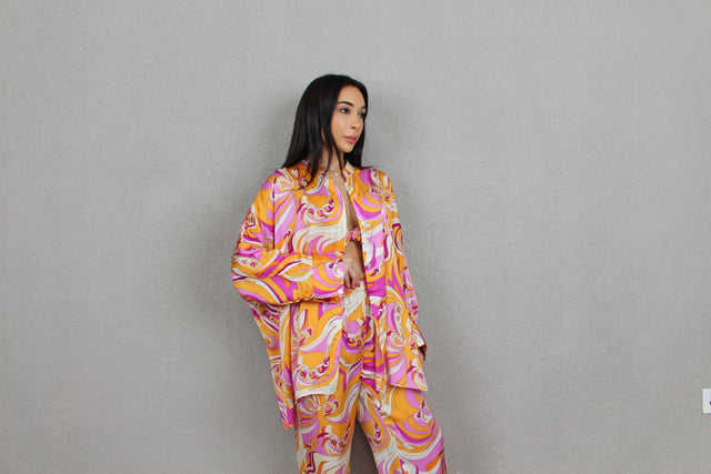 ORANGE SWIRL OVERSIZED SILK SHIRT