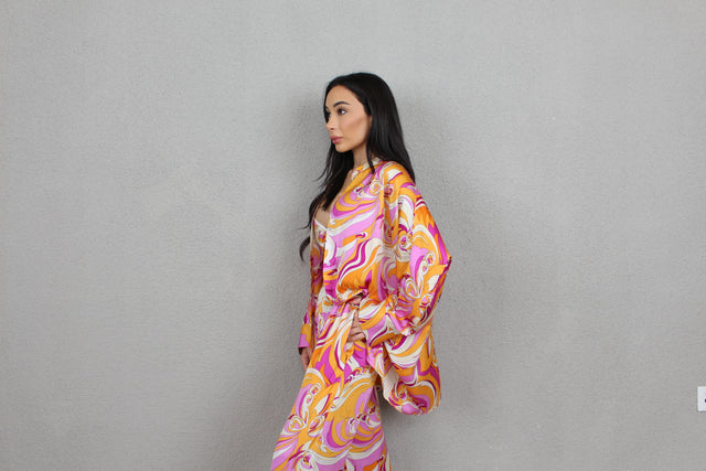 ORANGE SWIRL OVERSIZED SILK SHIRT