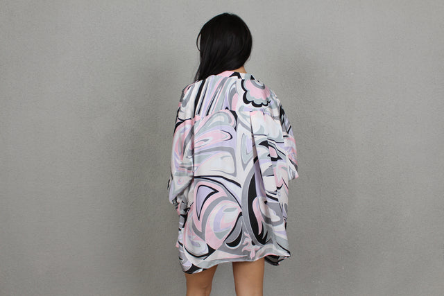 GREY SWIRL OVERSIZED SILK SHIRT