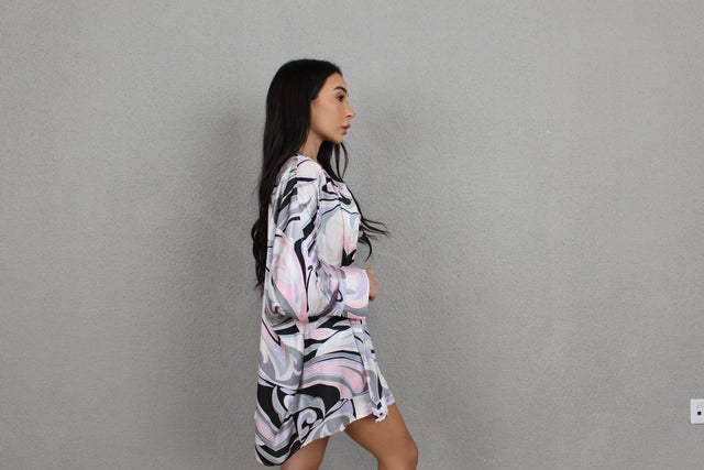 GREY SWIRL OVERSIZED SILK SHIRT