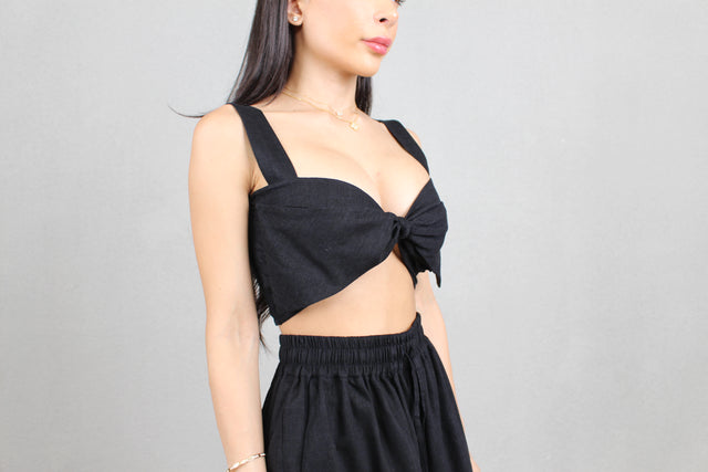 BLACK LINEN CROP TOP