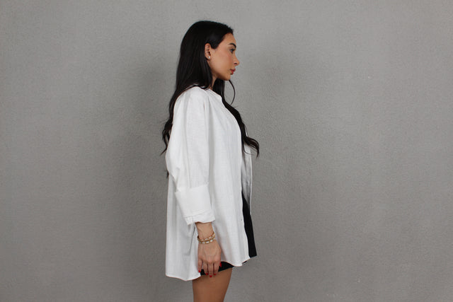 WHITE LINEN OVERSIZED SHIRT