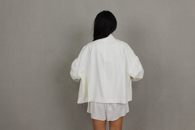 WHITE LINEN CARGO JACKET