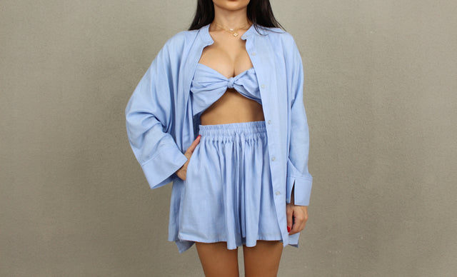 BLUE LINEN OVERSIZED SHIRT