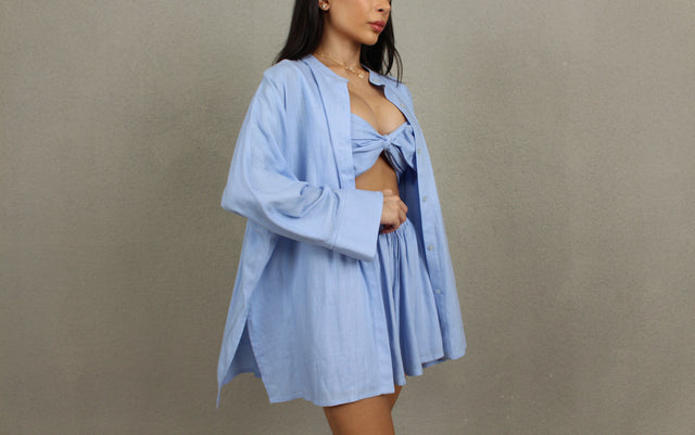 BLUE LINEN OVERSIZED SHIRT