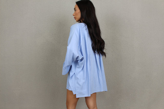 BLUE LINEN OVERSIZED SHIRT