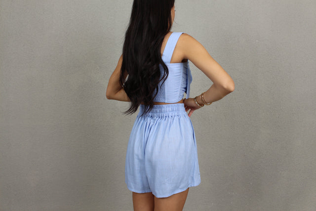 BLUE LINEN SHORTS