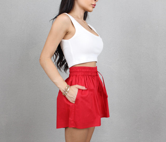 CHERRY RED COTTON SHORTS