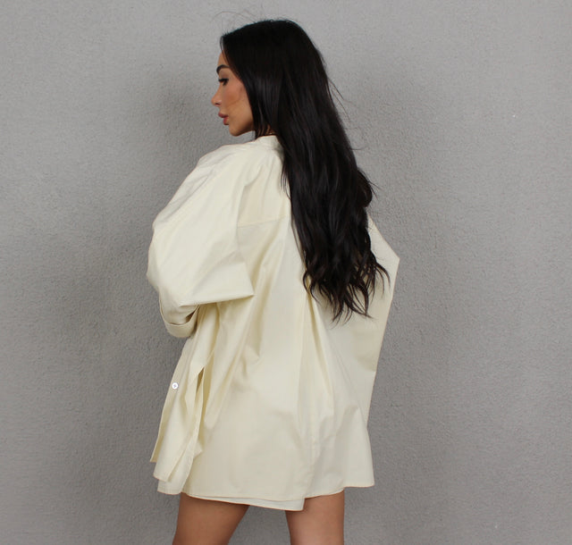 BUTTERMILK COTTON COLLARLESS OVERSIZED SHIRT