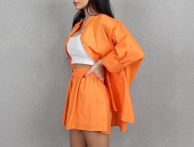 PUMPKIN COTTON COLLARLESS OVERSIZED SHIRT