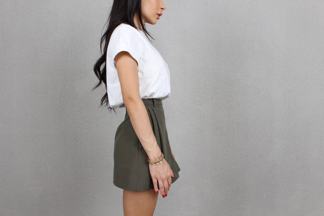 Khaki Box Pleat Mini Skirt
