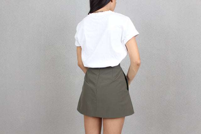 Khaki Box Pleat Mini Skirt