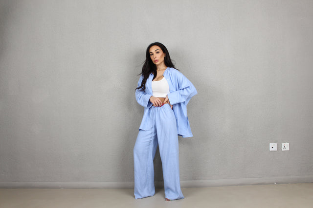 BLUE LINEN OVERSIZED SHIRT