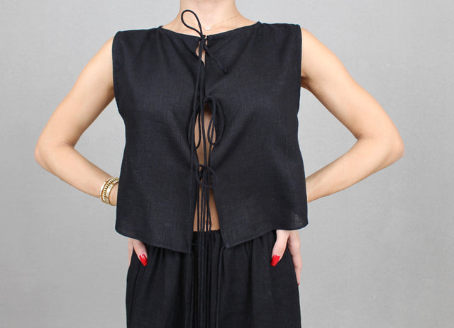 BLACK LINEN REVERSIBLE TOP