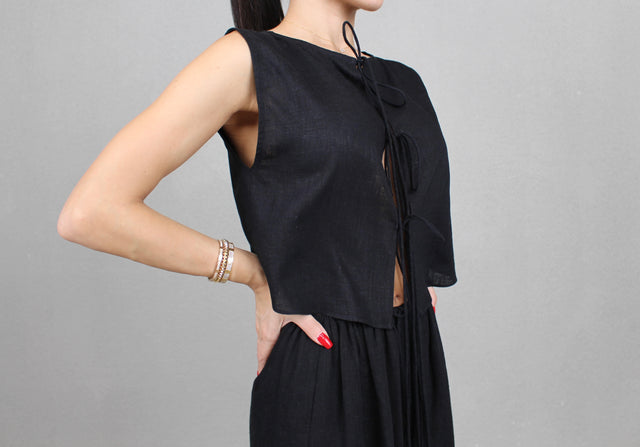 BLACK LINEN REVERSIBLE TOP