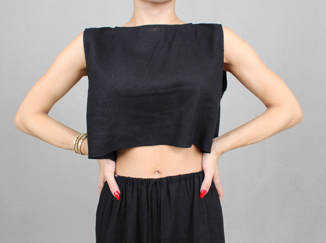 BLACK LINEN REVERSIBLE TOP