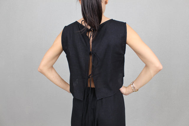 BLACK LINEN REVERSIBLE TOP