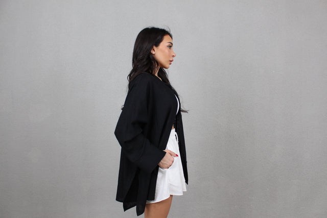 BLACK LINEN OVERSIZED SHIRT