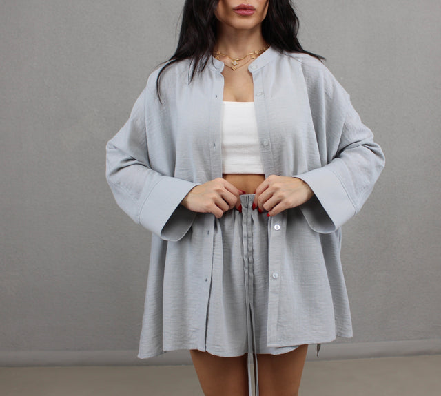 DOVE GREY LINEN OVERSIZED SHIRT