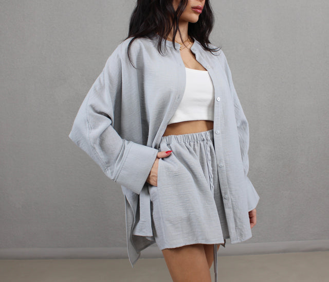 DOVE GREY LINEN OVERSIZED SHIRT