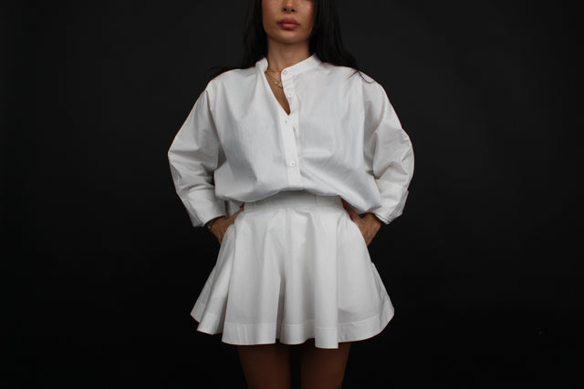 WHITE COTTON COLLARLESS OVERSIZED SHIRT