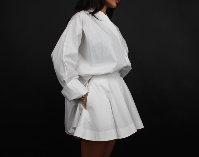 WHITE COTTON COLLARLESS OVERSIZED SHIRT