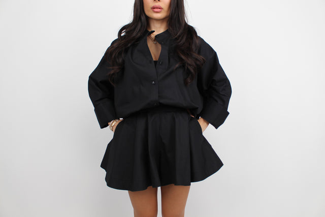 BLACK COTTON COLLARLESS OVERSIZED SHIRT