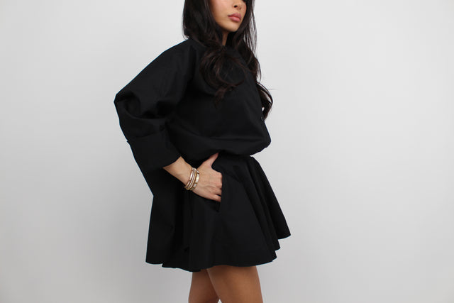 BLACK COTTON COLLARLESS OVERSIZED SHIRT