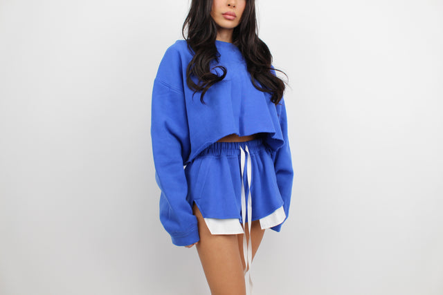 COBALT BLUE FLEECE MICRO SHORTS