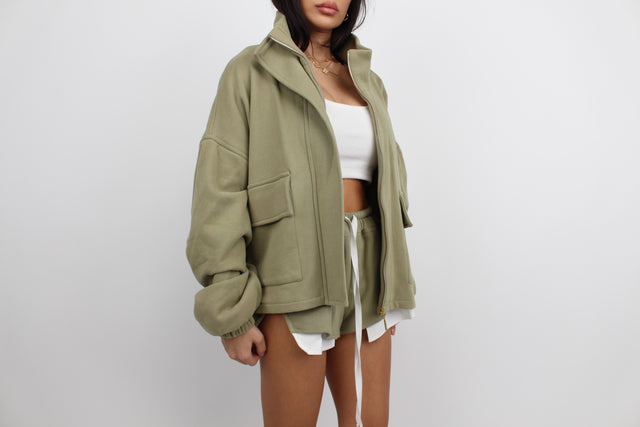 OLIVE GREEN FLEECE MICRO SHORTS