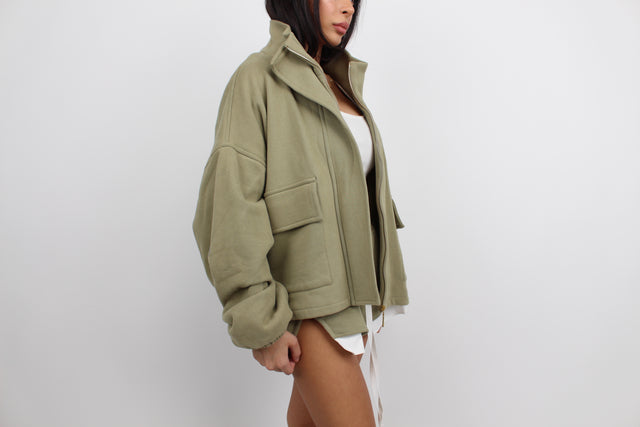 OLIVE GREEN FLEECE MICRO SHORTS