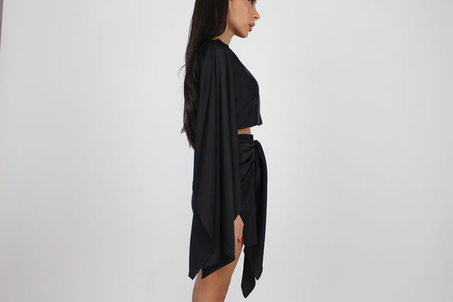 BLACK DRAPE MINI DRESS