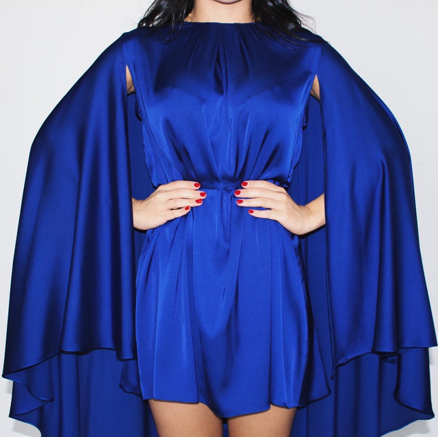 ROYAL BLUE CAPE MINI DRESS PETITE-THE-BRAND ROYAL BLUE CAPE MINI DRESS PETITE-THE-BRAND