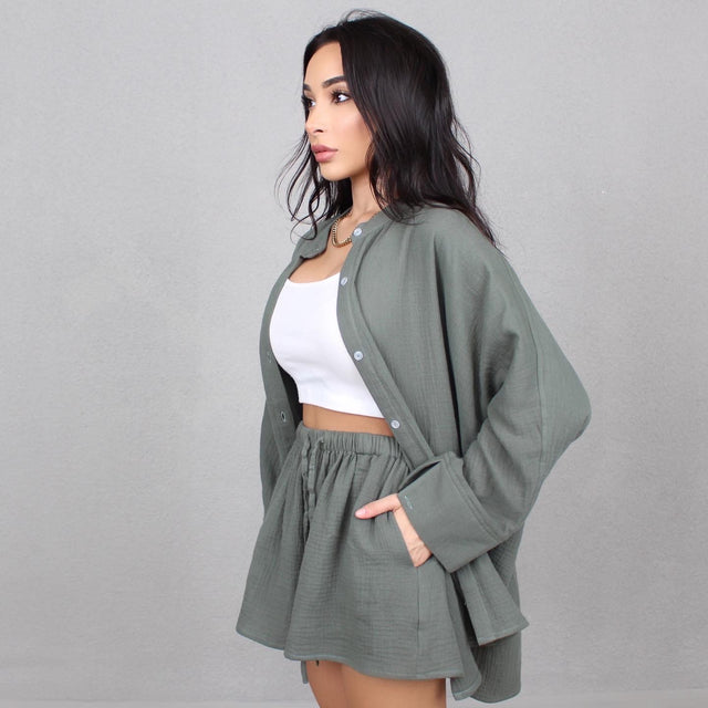 KHAKI CRINKLE OVERSIZED SHIRT