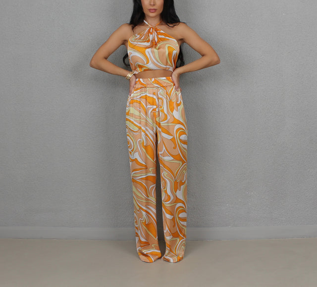 PEACH SWIRL SILK TROUSERS