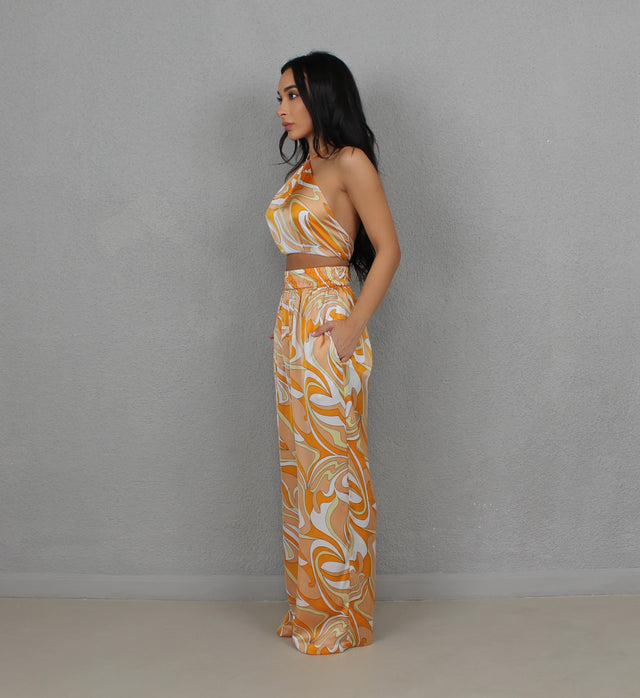 PEACH SWIRL SILK TROUSERS