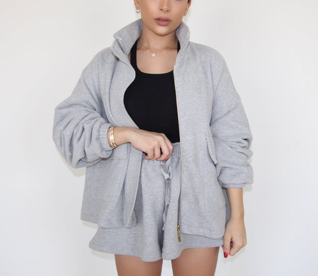 GREY SWEAT CARGO JACKET