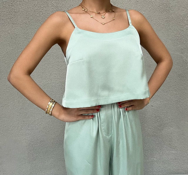 MINT CROPPED SILK TOP