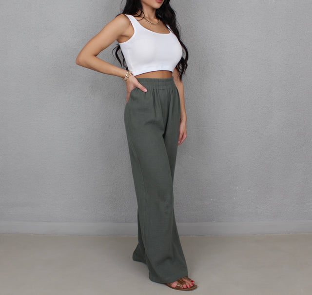 KHAKI CRINKLE TROUSERS