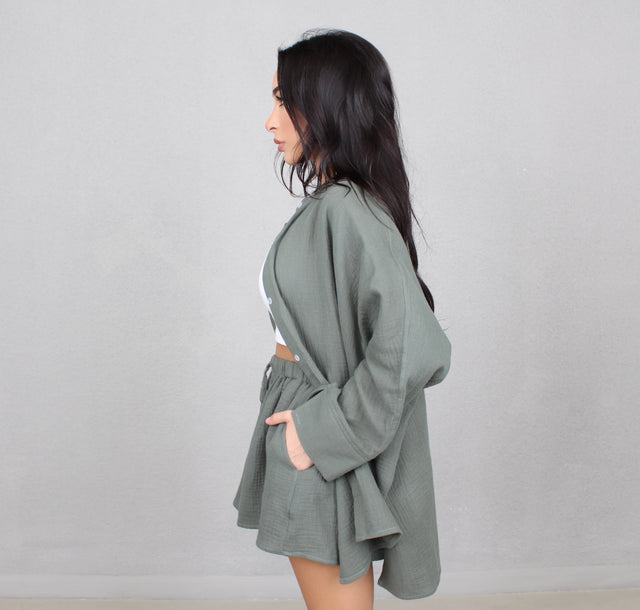 KHAKI CRINKLE OVERSIZED SHIRT