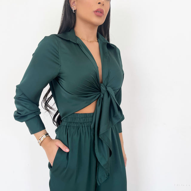 EMERALD TIE FRONT SILK SHIRT