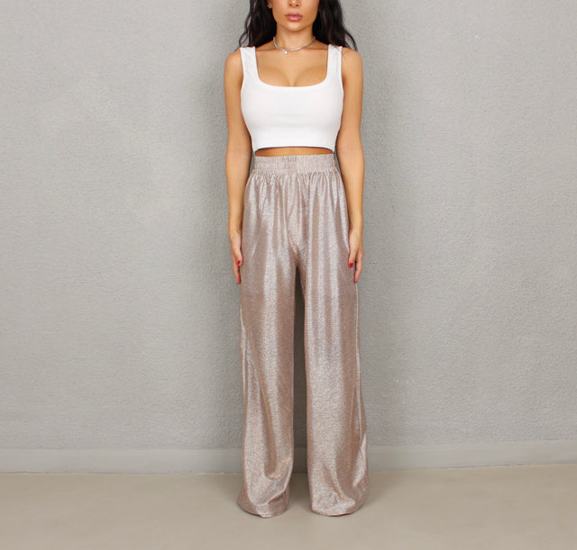ROSE GOLD WIDE LEG TROUSERS – PETITE-THE-BRAND - Main Image