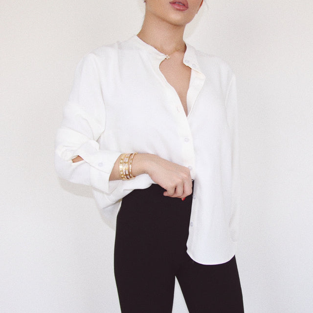 CREME COLLARLESS SHIRT